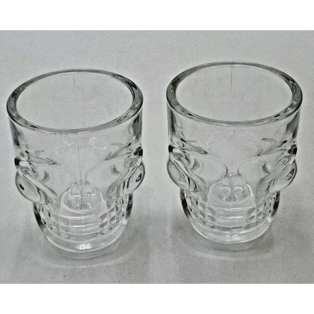 Skull Shot Glasses Set of 2 Home Bar Clear Glass Barware Liquor